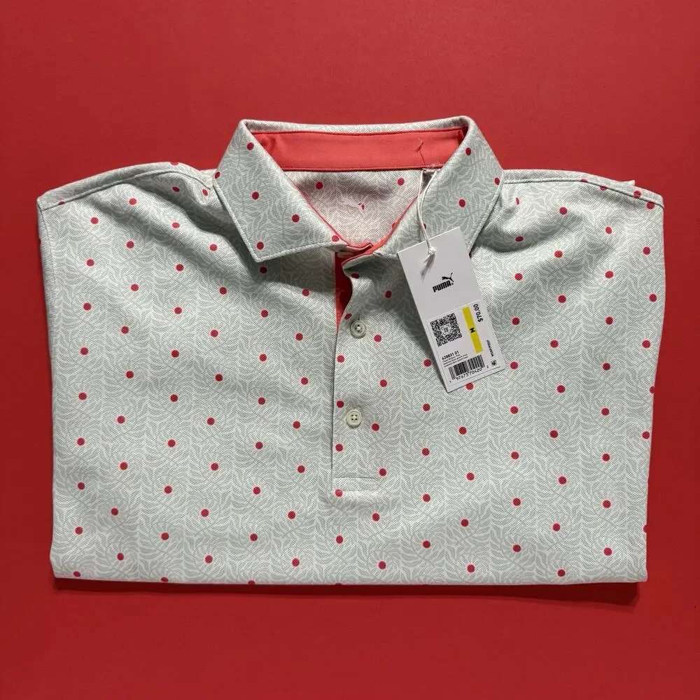 Puma Pique Botanic Golf Polo Green Blue Peach Frost NWT 628831-01 Men’s Medium - Picture 1 of 8